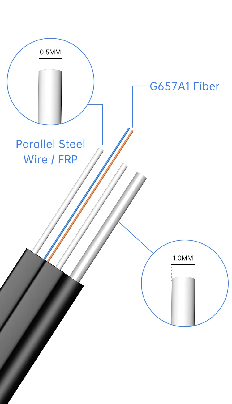1/2 Core G. 657A2 Manufacturer Singlemode Fiber Optic Flat FTTH Drop Cable