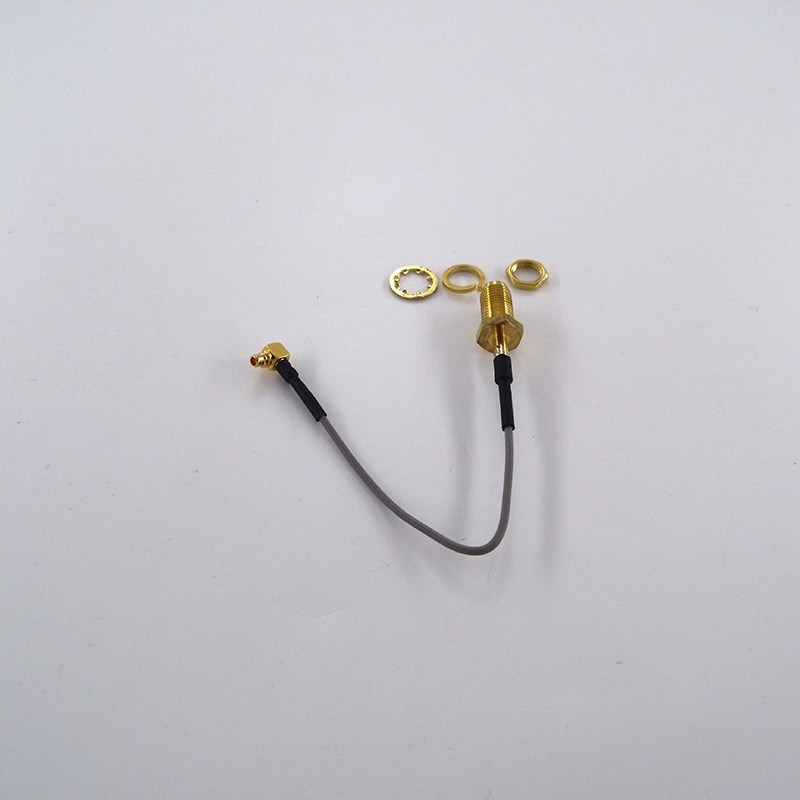 1.37mm RF Coaxial Jumper Cable Assembly with Waterproof SMA Female Bulkhead to MMCX Male Right Angle Crimp Connectors