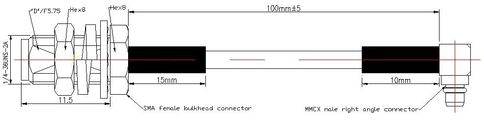 1.37mm RF Coaxial Jumper Cable Assembly with Waterproof SMA Female Bulkhead to MMCX Male Right Angle Crimp Connectors