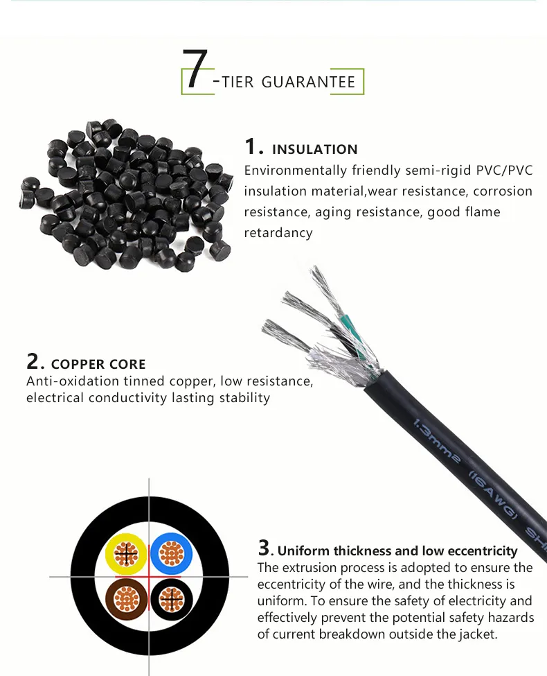 26AWG 28AWG UL2725 Black PVC Insulated 4 Core Shielded Cable