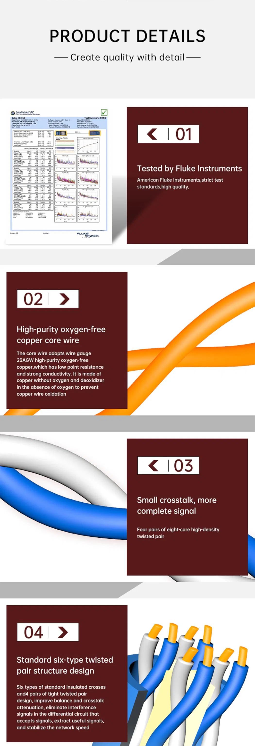 AWG Copper Fire Resistant UTP CAT6 305m Bare Copper LAN Cable