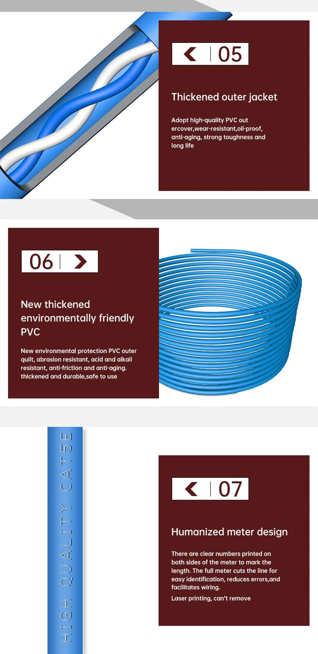 AWG Copper Fire Resistant UTP CAT6 305m Bare Copper LAN Cable