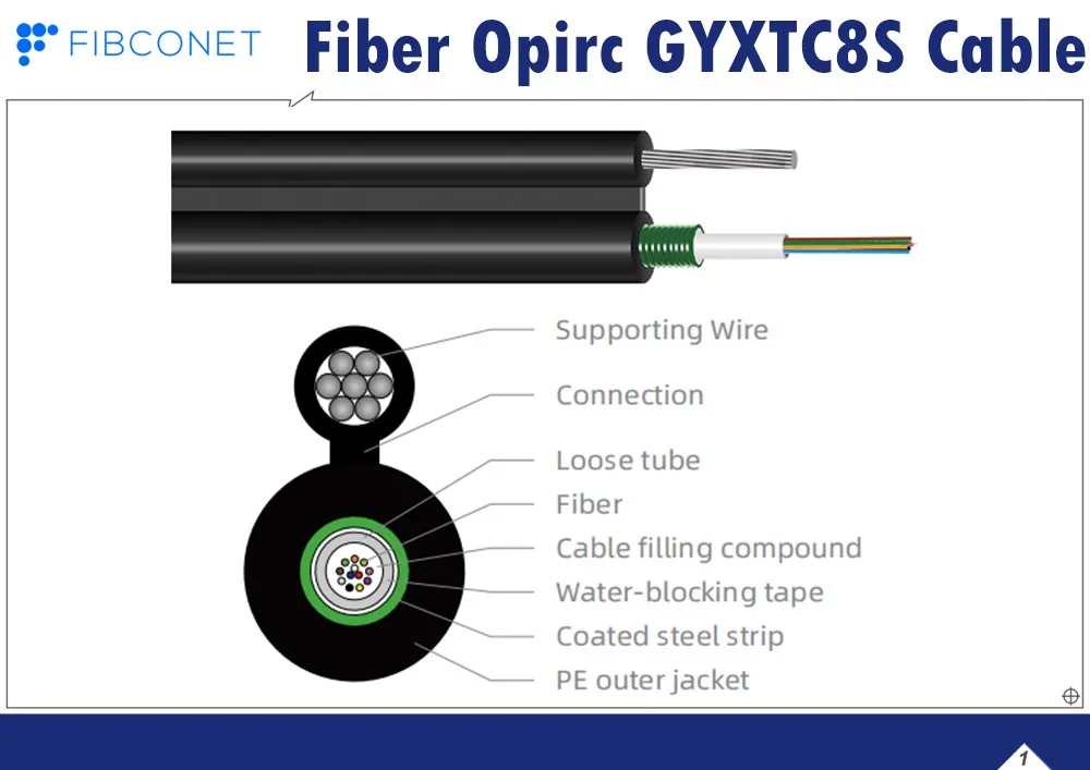 FTTH Outdoor 2-24 Core Single-Mode Fiber Cable Gyxtc8s Cable Figure 8 Central Loose Tube Cable