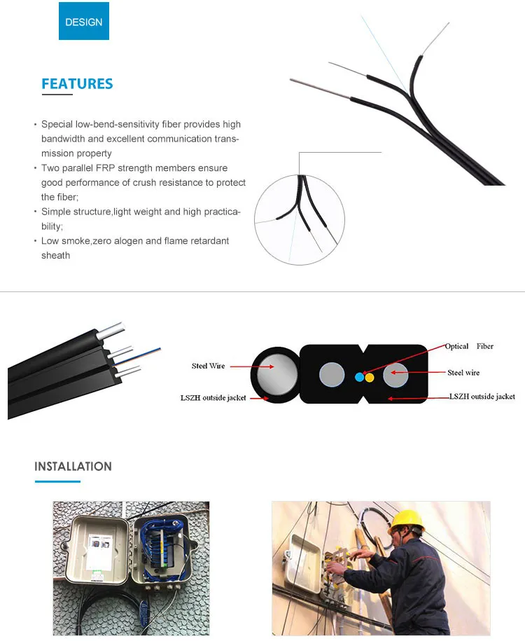 GJYXFCH 1fo G657A1 Fiber FTTH Self-Supporting Bow-Type 0.33mm*7 Stranded Steel Type Drop Cable
