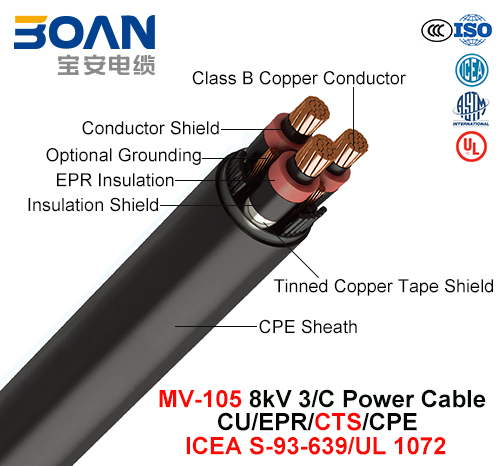 Mv-105, Power Cable, 8 Kv, 3/C, Cu/Epr/Cts/CPE (ICEA S-93-639/NEMA WC71/UL 1072 )