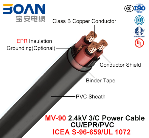 Mv-90, Power Cable, 2.4 Kv, 1/C, Cu/Epr/PVC (ICEA S-96-659/NEMA WC71/UL 1072 )