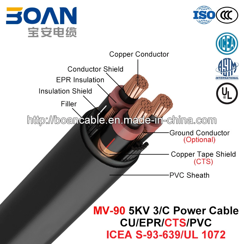 Mv-90, Rubber Insulated Power Cable, 5 Kv, 3/C, Cu/Epr/Cts/PVC (ICEA S-93-639/NEMA WC71/UL 1072 )