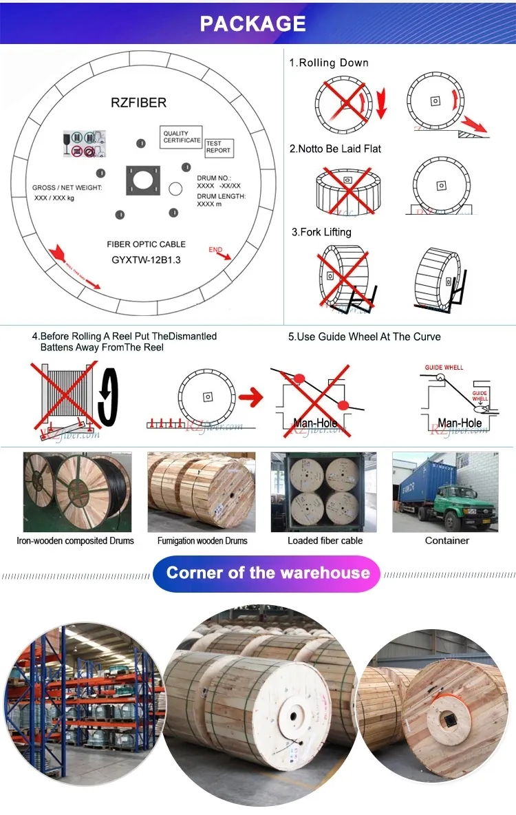 Outdoor Duct Armoured Steel Tape Single Mode 24 48 96 Core G652D 12 Core Fiber Optic Cable Anti Rodent Cable GYTS