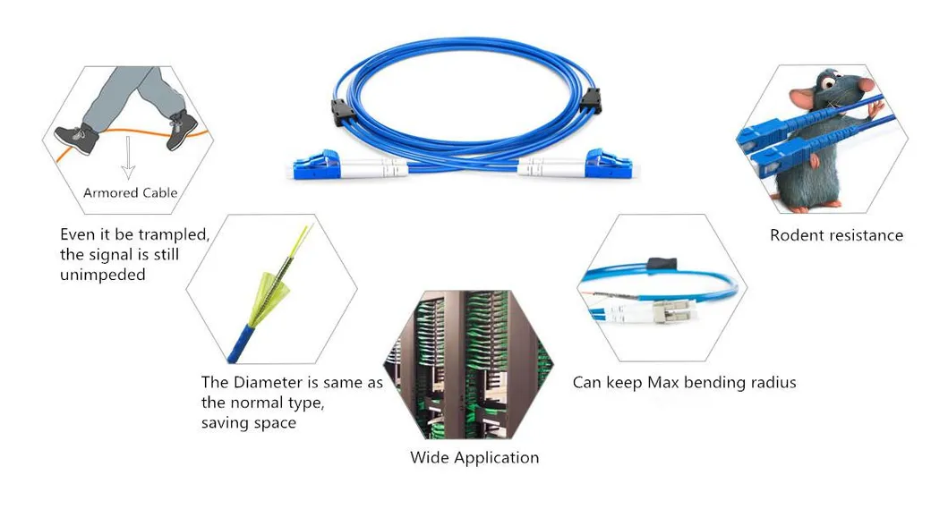 Sm/Dx Armored Cable Fiber Optic Patch Cable