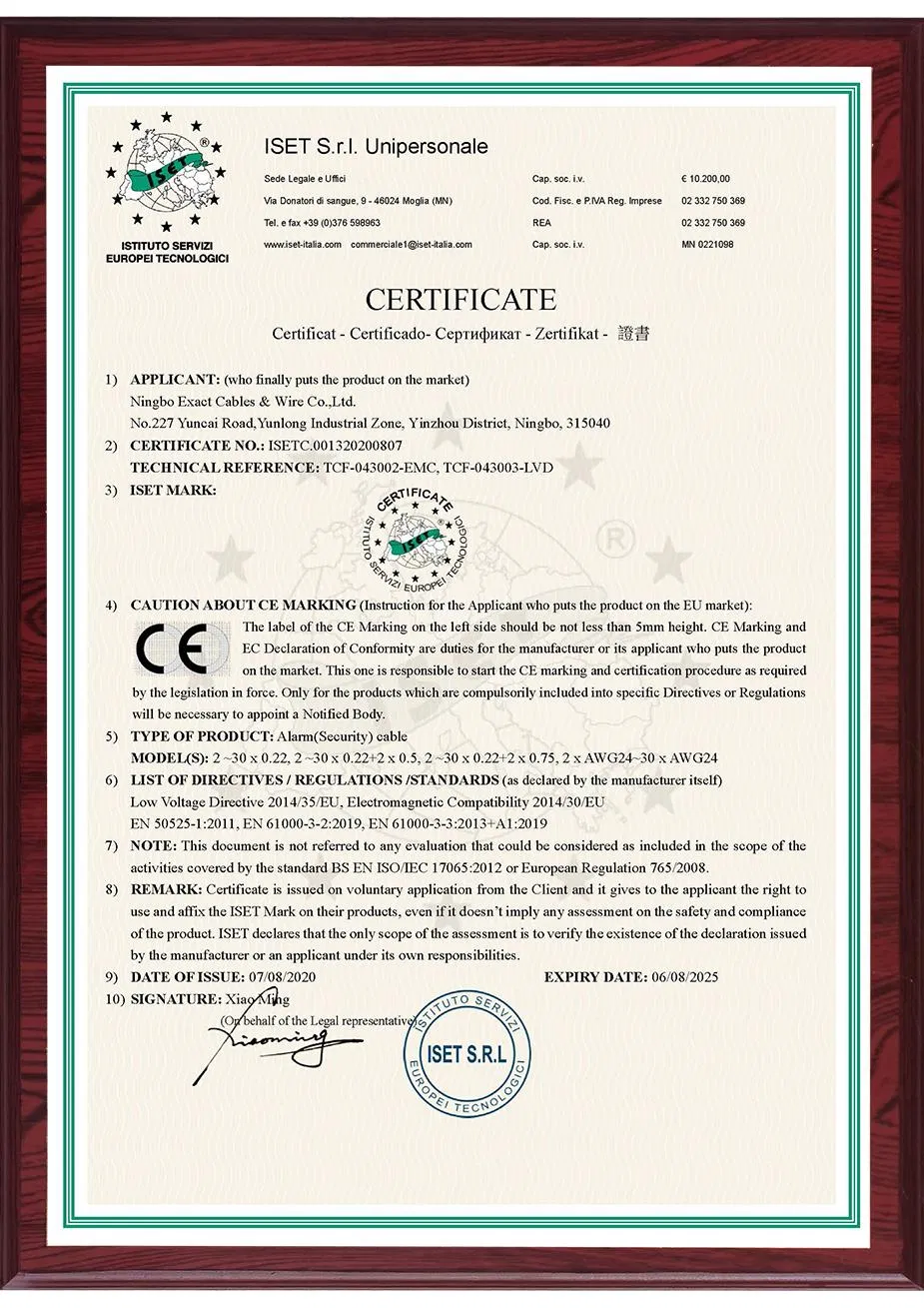 Unshielded Stranded TCCAM conductor PVC Insulation and Jacket CPR Eca 6x0.22mm2 Alarm Cable Signal Cable